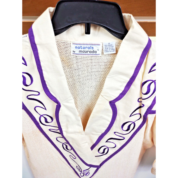 Vintage Maurada Embroidered Open Weave Crochet Coverup Sweater 80's Small Ramie - Picture 4 of 12